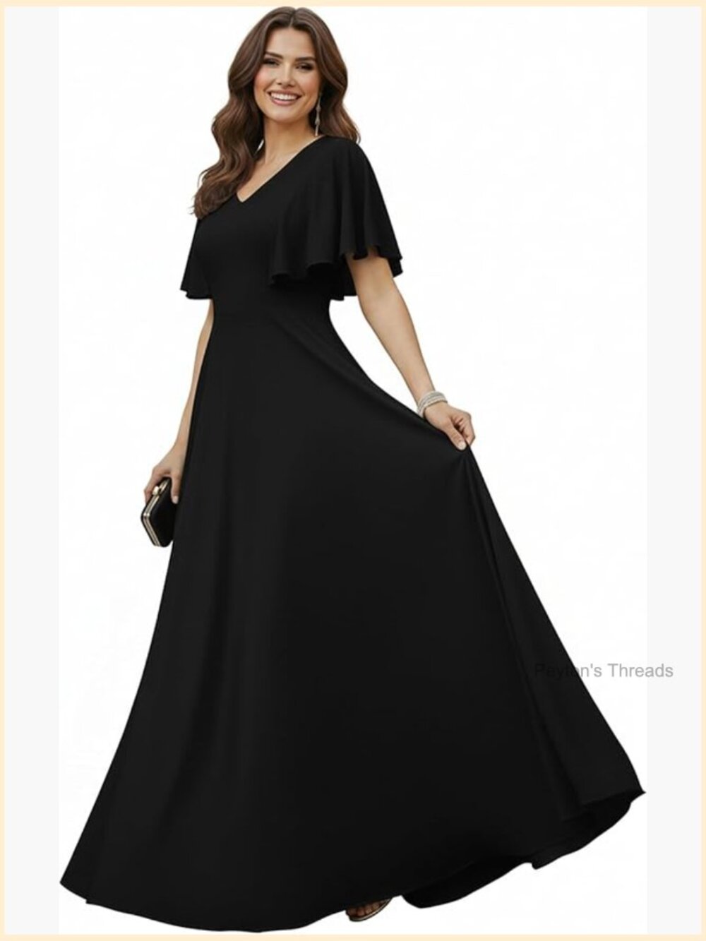 V-Neck Short Sleeve Ruffle A-Line Maxi Dress for Semi-Formal